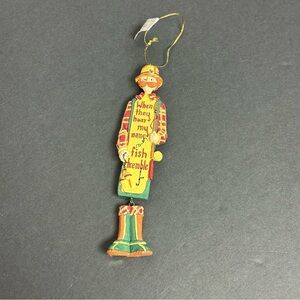 Vintage Fisherman Ornament 6.5 in. Jointed Feet Resin NEW NOS